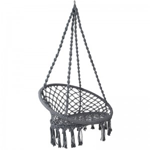 Sisätiloissa käytettävä ripustettava tuoli Macrame aikuisille tai lapsille 100% käsintehty kannettava puuvilla riippumatto tuoli harmaa